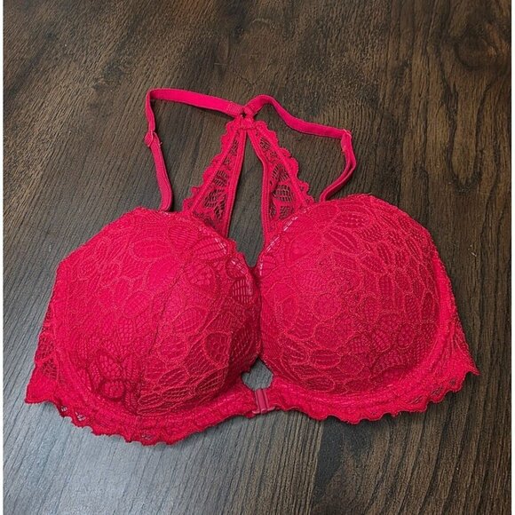 Red Lace Push-Up Bra With Halter Neck Design - Feminine & Stylish Intimates For - Picture 1 of 13